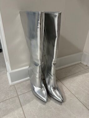 MIA Silver Knee High Pointed Toe Boots